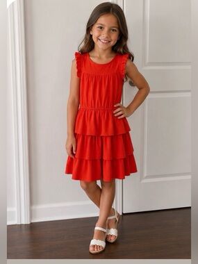 Isobella & Chloe Bright Red Tiered Ruffle Dress